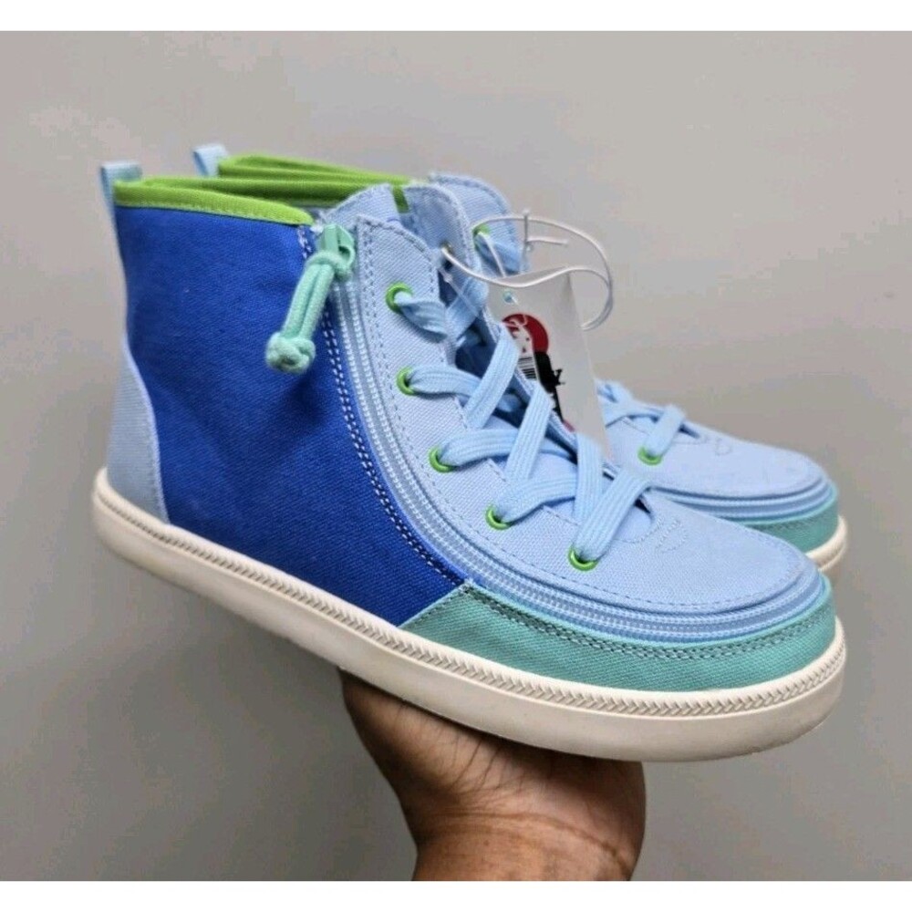 Billy Footwear Kids Haring High Top Zipper Lace Sneakers Blue Lime Size 4 NWT
